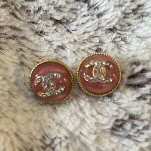 Inspired Pink and Gold Button Earrings